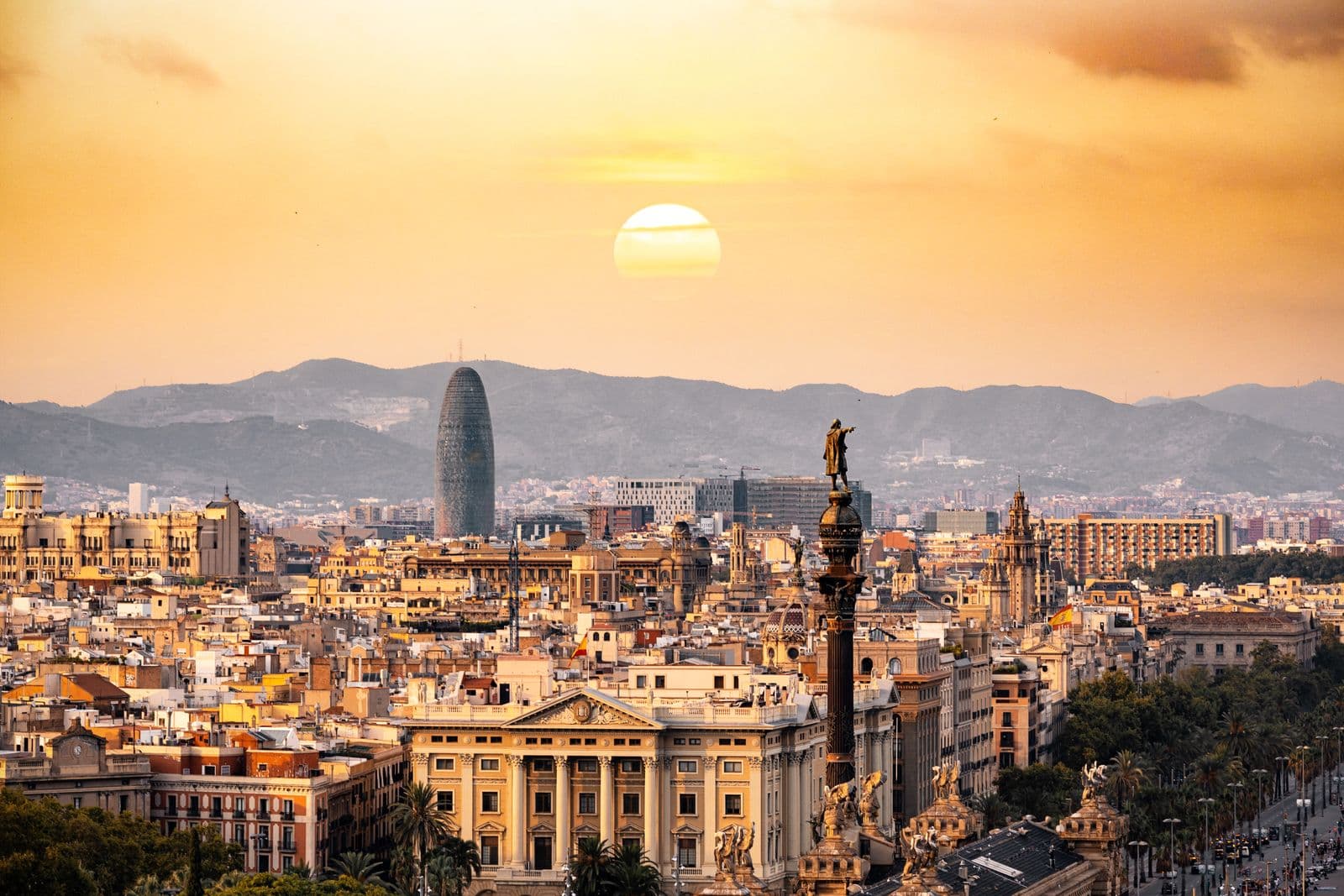 Barcelona Spain Sagrada Familia cathedral at golden hour with warm summer light